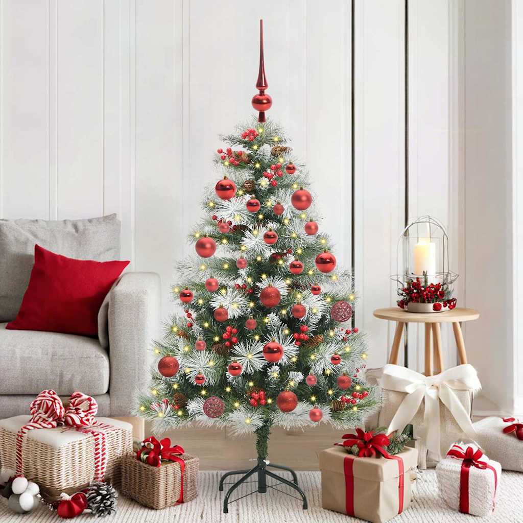 Kunstig juletre Grønn og hvit 150 cm PVC og Metall og Plast