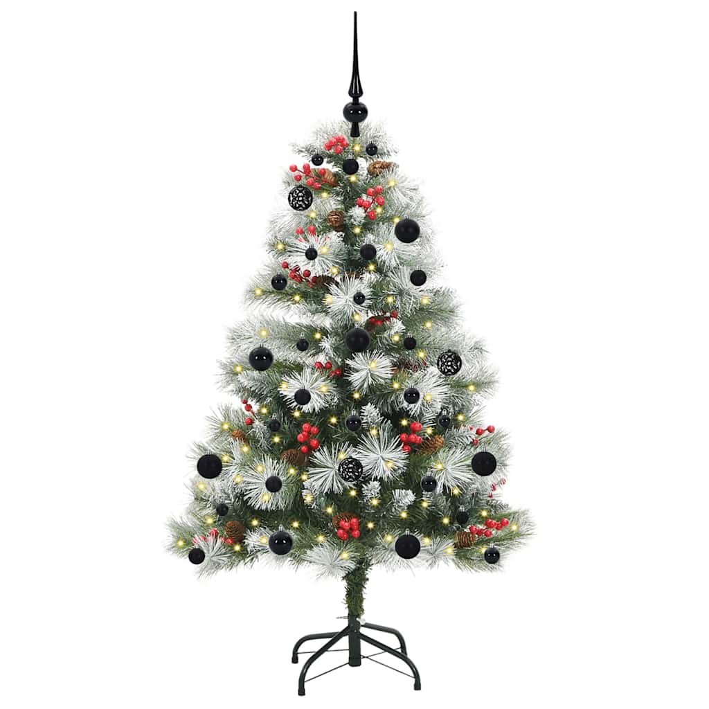 Kunstig juletre Grønn og hvit 150 cm PVC og Metall og Plast