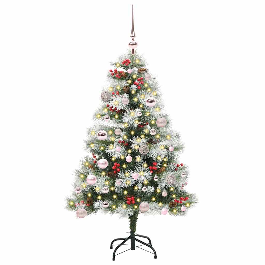 Kunstig juletre Grønn og hvit 150 cm PVC og Metall og Plast