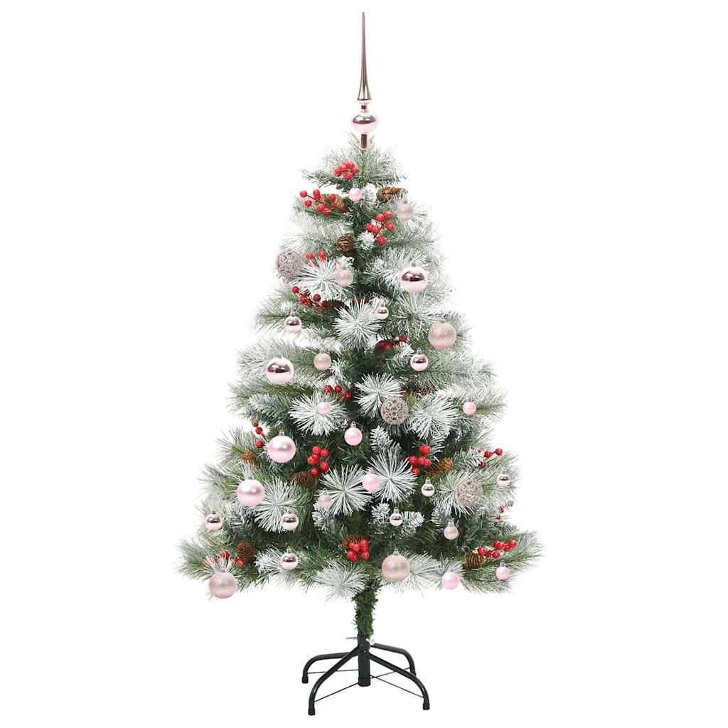Kunstig juletre Grønn og hvit 150 cm PVC og Metall og Plast