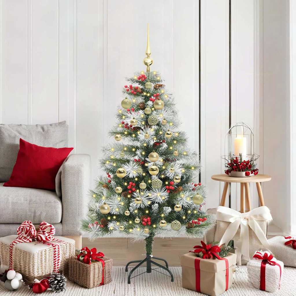 Kunstig juletre Grønn og hvit 150 cm PVC og Metall og Plast