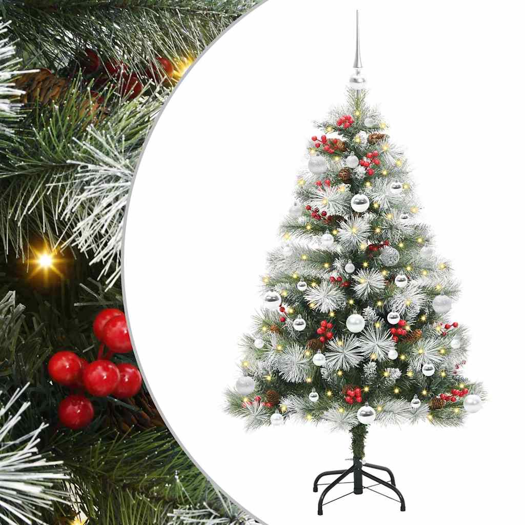 Kunstig juletre Grønn og hvit 150 cm PVC og Metall og Plast