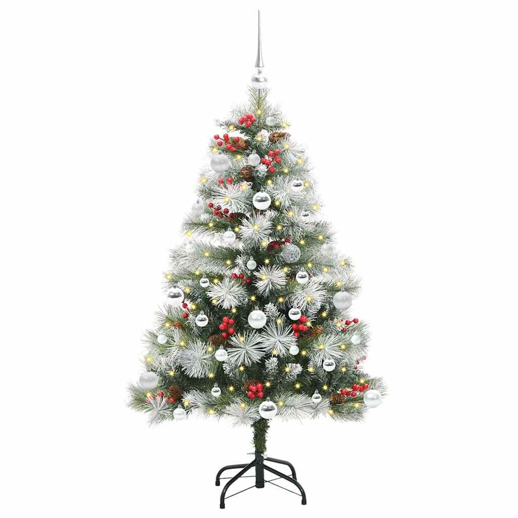 Kunstig juletre Grønn og hvit 150 cm PVC og Metall og Plast
