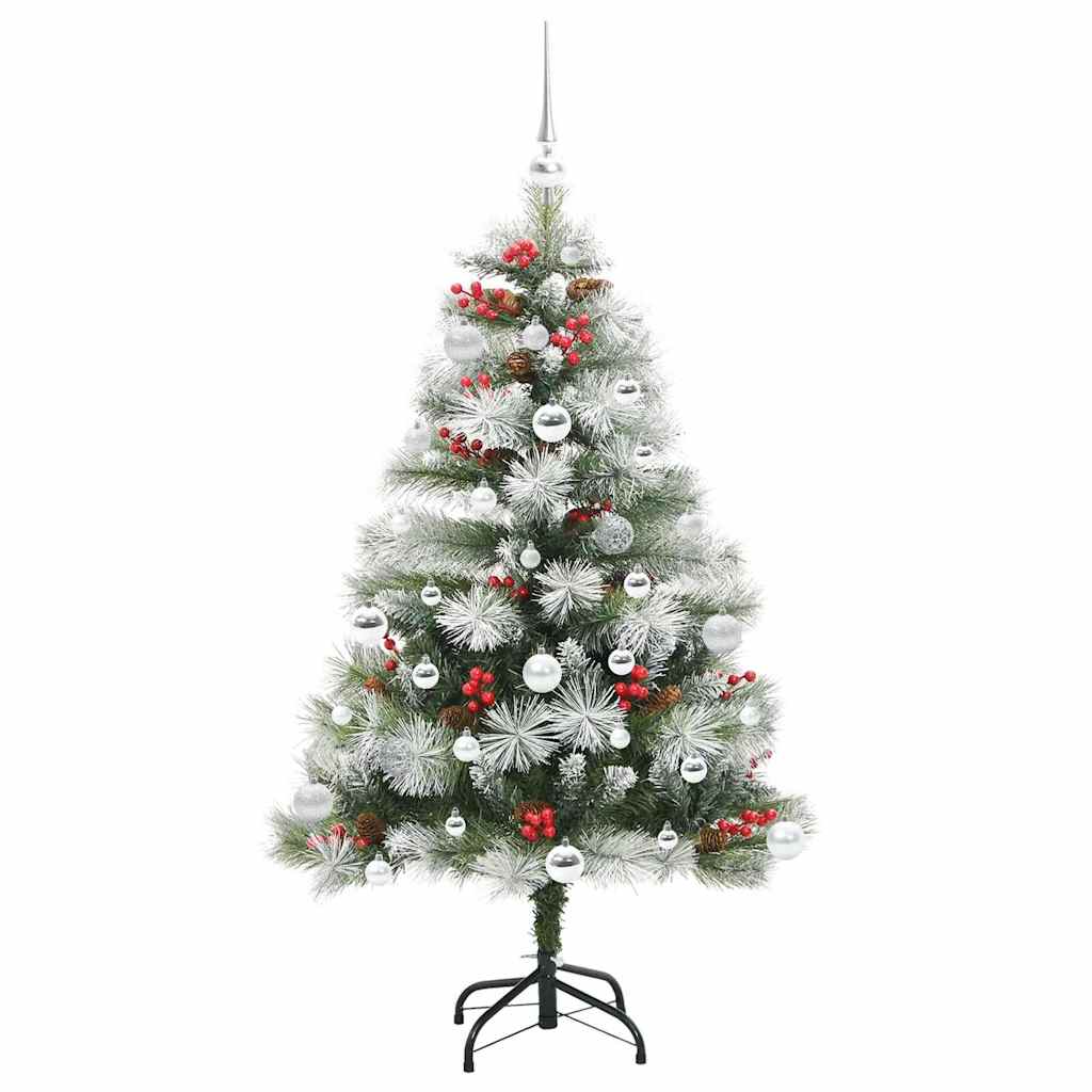 Kunstig juletre Grønn og hvit 150 cm PVC og Metall og Plast