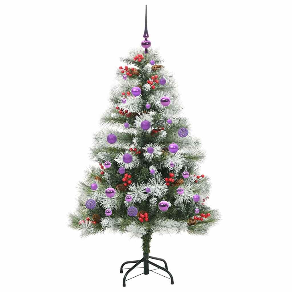 Kunstig juletre Grønn og hvit 150 cm PVC og Metall og Plast