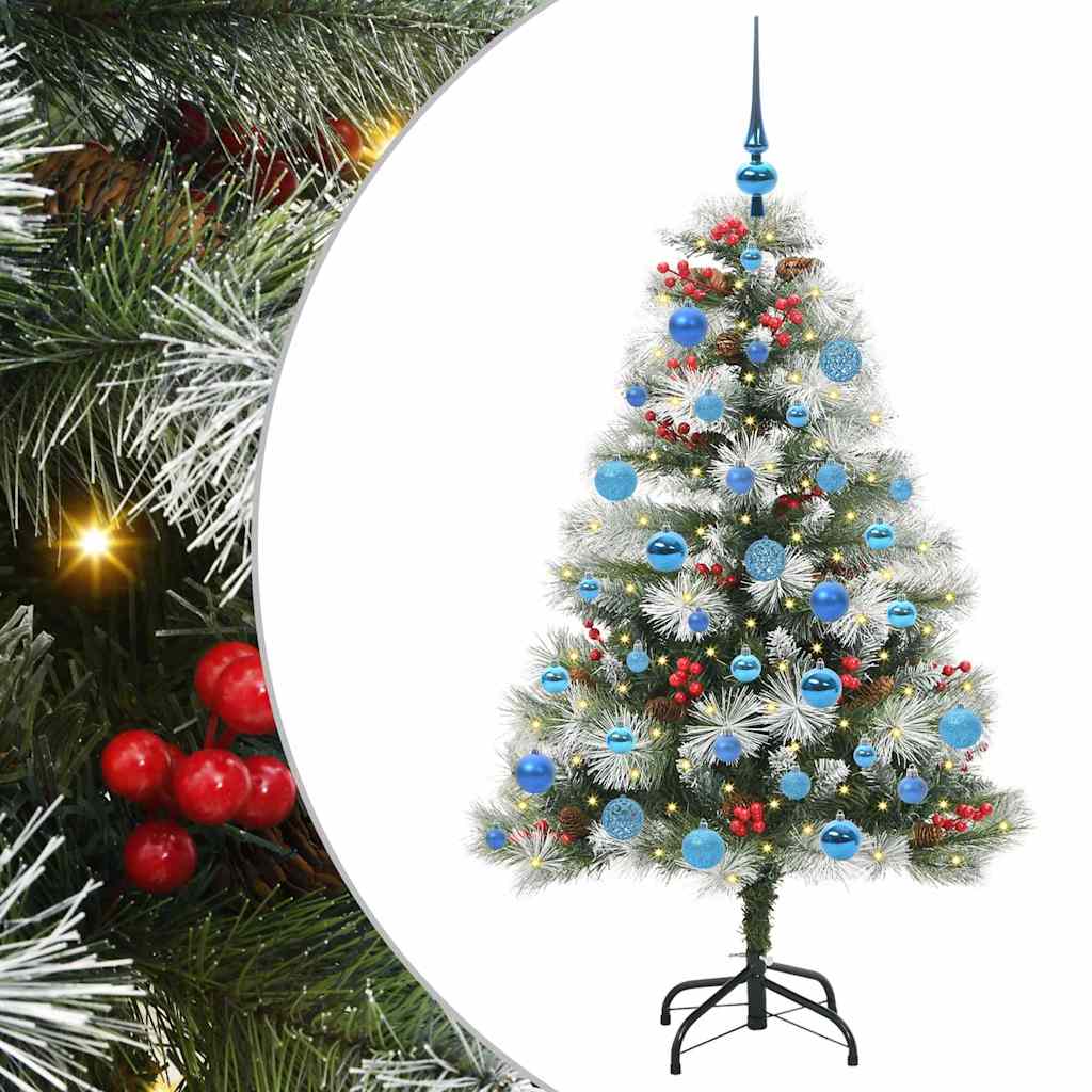 Kunstig juletre Grønn og hvit 150 cm PVC og Metall og Plast