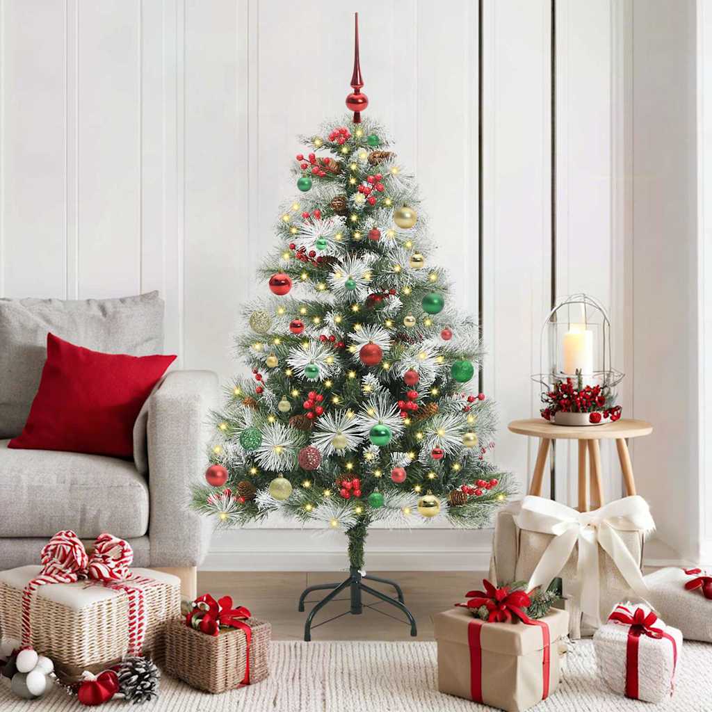 Kunstig juletre Grønn og hvit 150 cm PVC og Metall og Plast