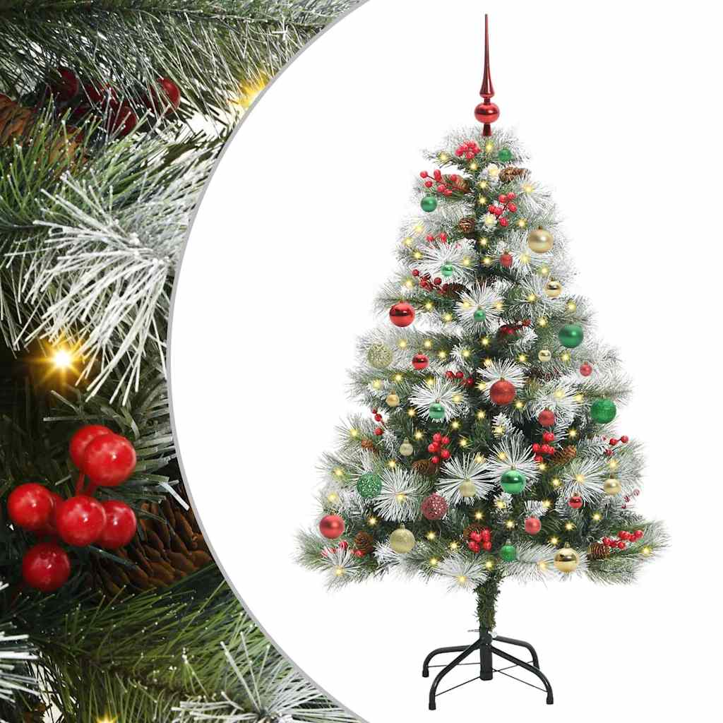 Kunstig juletre Grønn og hvit 150 cm PVC og Metall og Plast