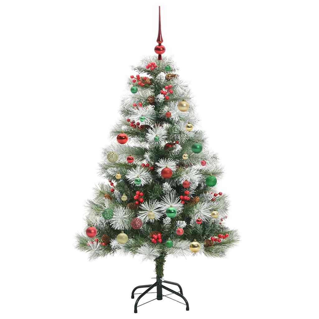 Kunstig juletre Grønn og hvit 150 cm PVC og Metall og Plast