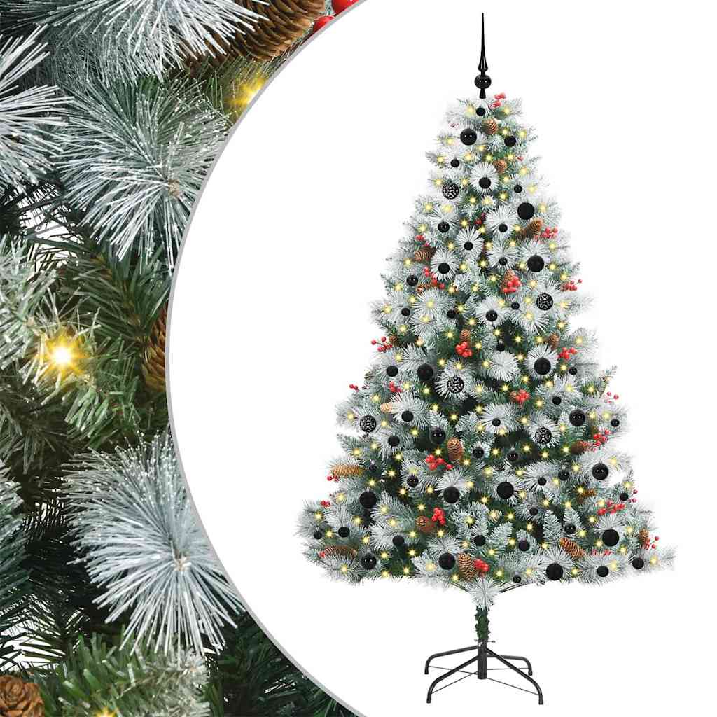 Kunstig juletre Grønn og hvit 210 cm PVC og Metall og Plast