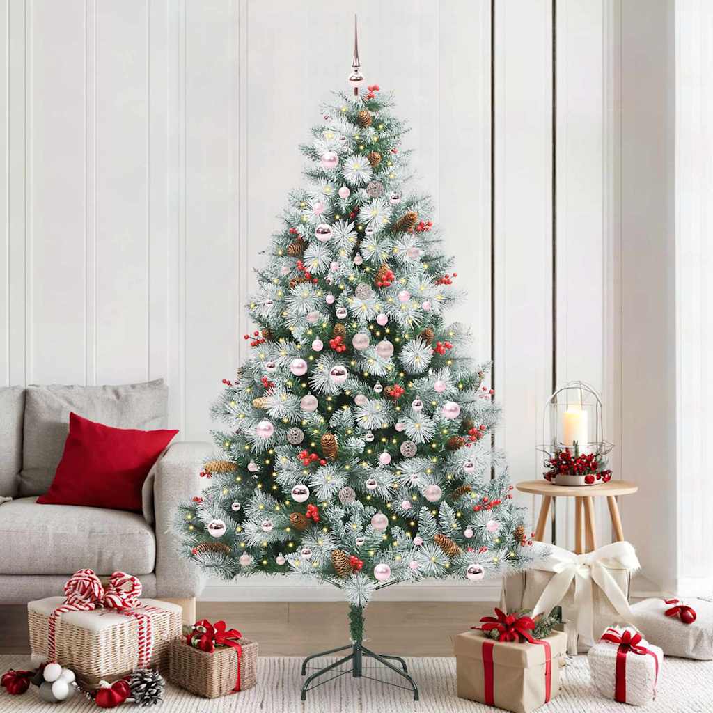 Kunstig juletre Grønn og hvit 210 cm PVC og Metall og Plast