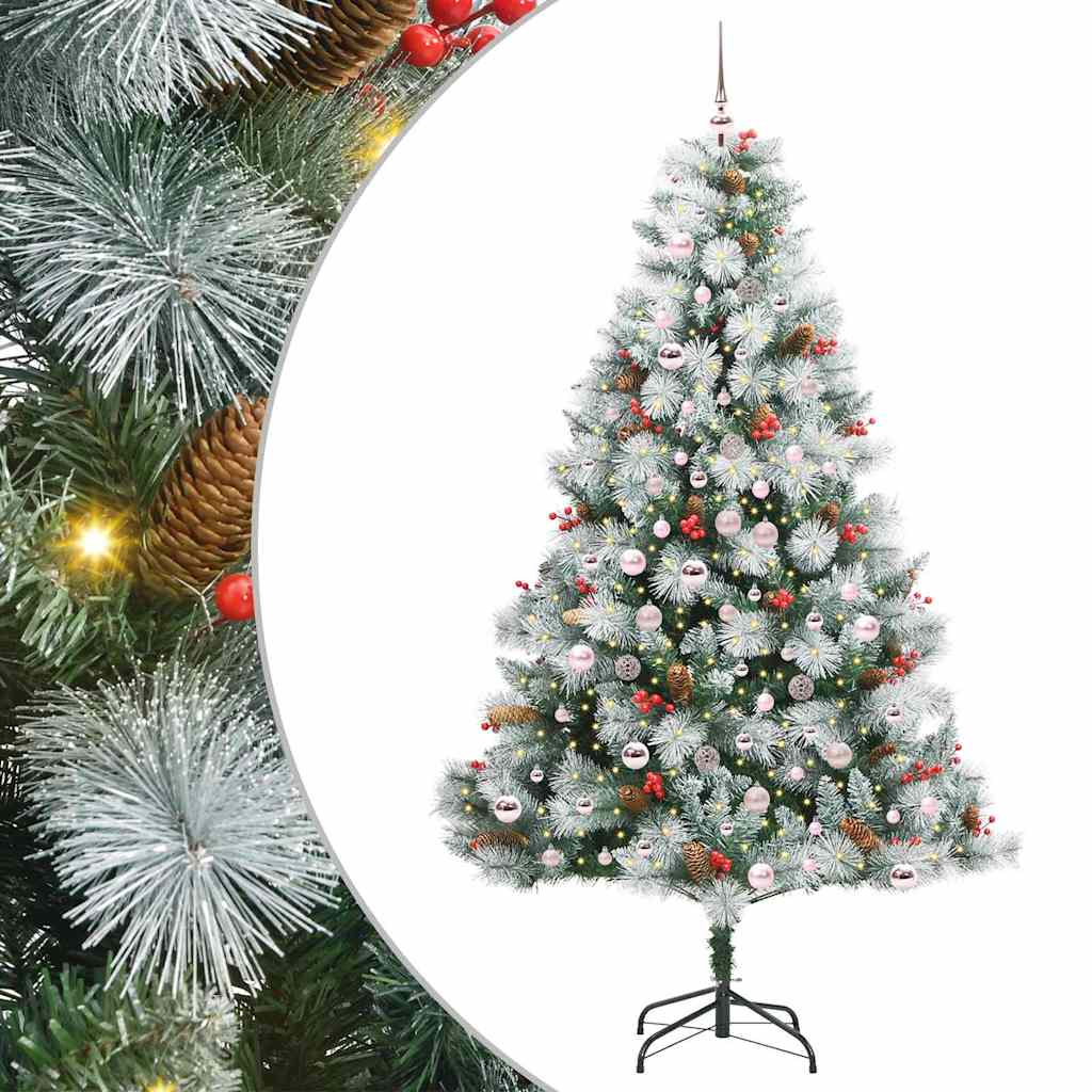 Kunstig juletre Grønn og hvit 210 cm PVC og Metall og Plast