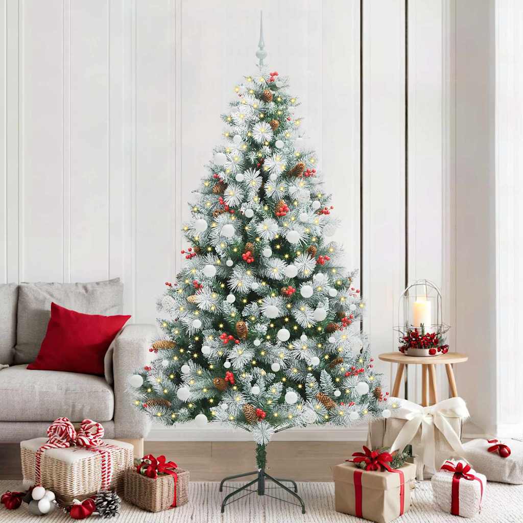 Kunstig juletre Grønn og hvit 210 cm PVC og Metall og Plast