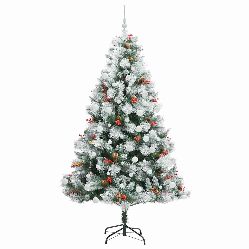 Kunstig juletre Grønn og hvit 210 cm PVC og Metall og Plast