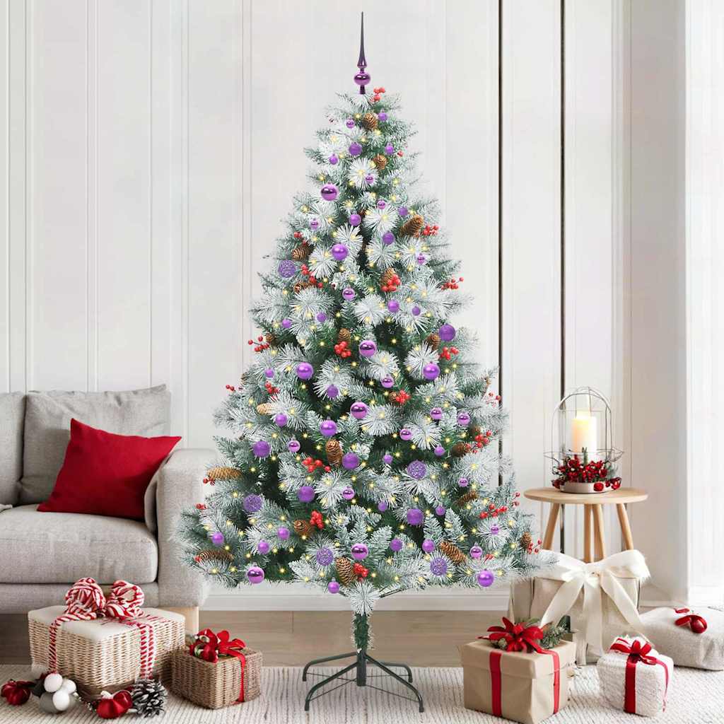 Kunstig juletre Grønn og hvit 210 cm PVC og Metall og Plast