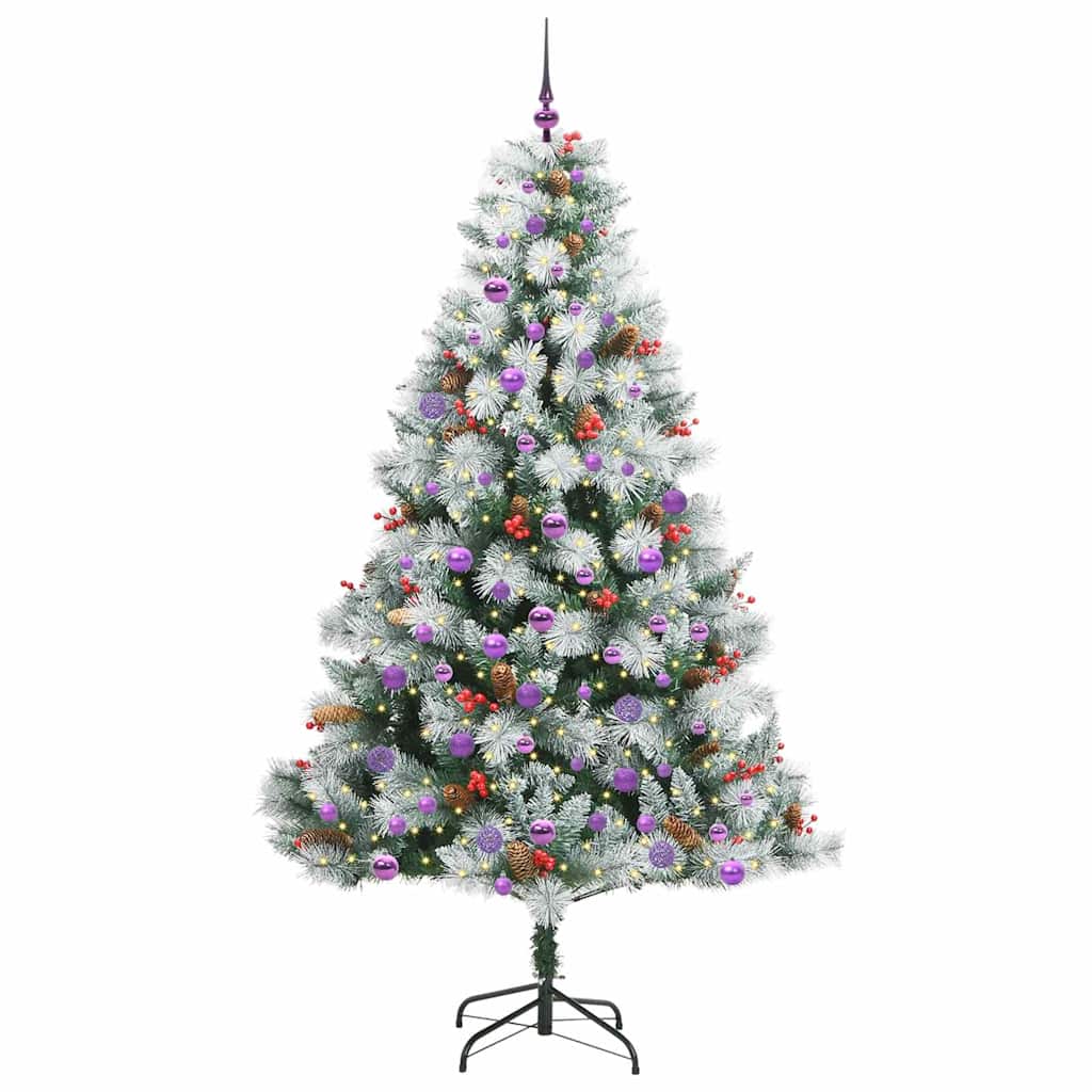 Kunstig juletre Grønn og hvit 210 cm PVC og Metall og Plast