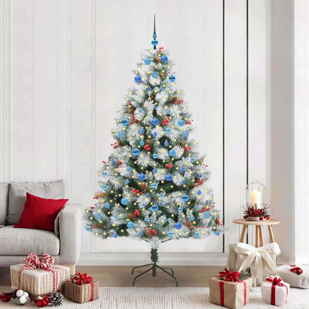 Kunstig juletre Grønn og hvit 210 cm PVC og Metall og Plast