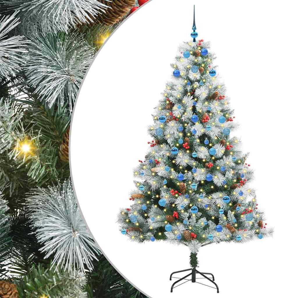 Kunstig juletre Grønn og hvit 210 cm PVC og Metall og Plast