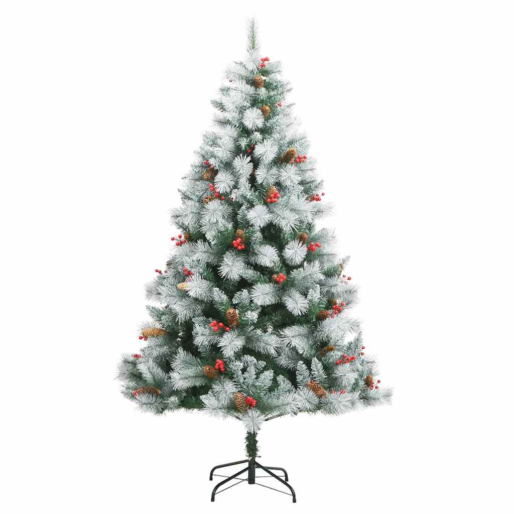 Kunstig juletre Grønn og hvit 210 cm PVC og Metall og Plast