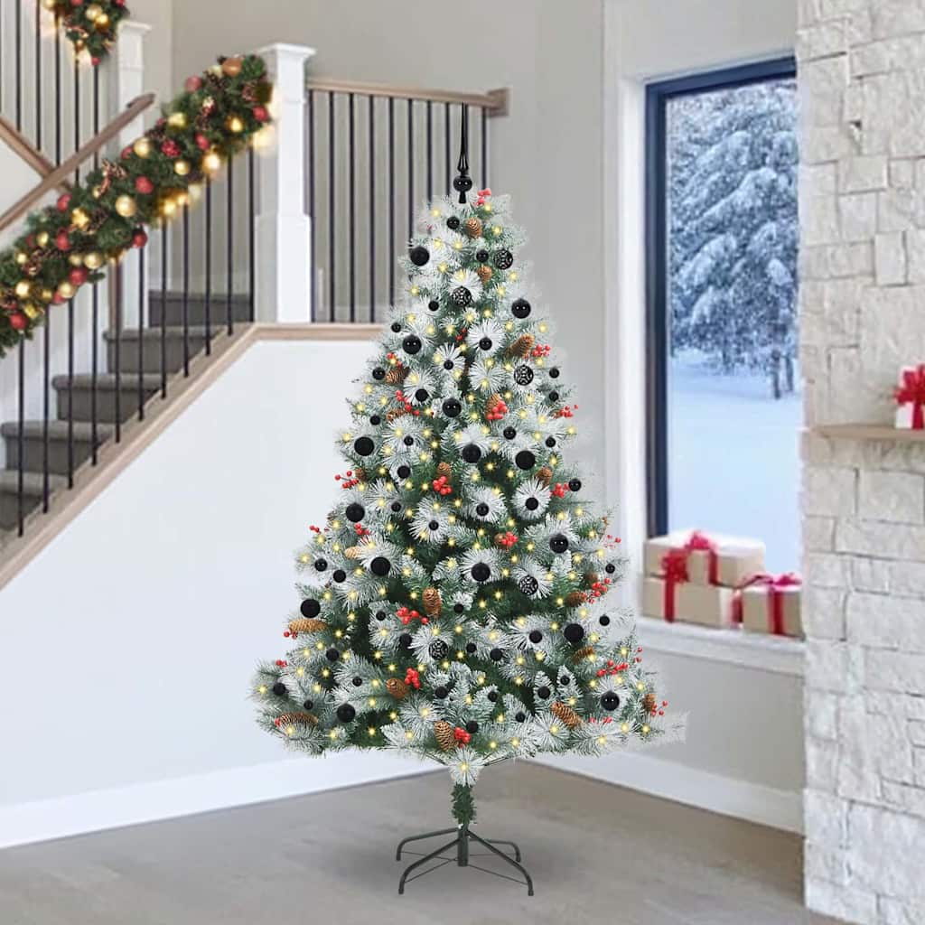 Kunstig juletre Grønn og hvit 240 cm PVC og Metall og Plast