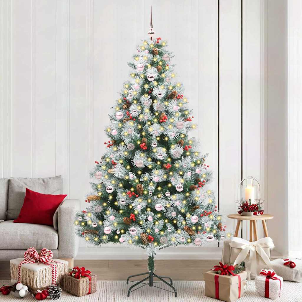 Kunstig juletre Grønn og hvit 240 cm PVC og Metall og Plast