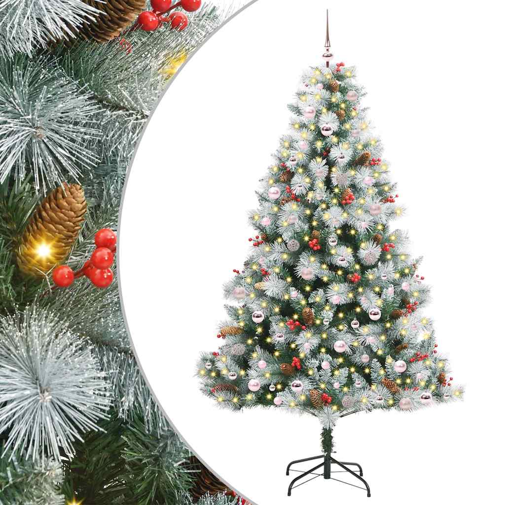 Kunstig juletre Grønn og hvit 240 cm PVC og Metall og Plast