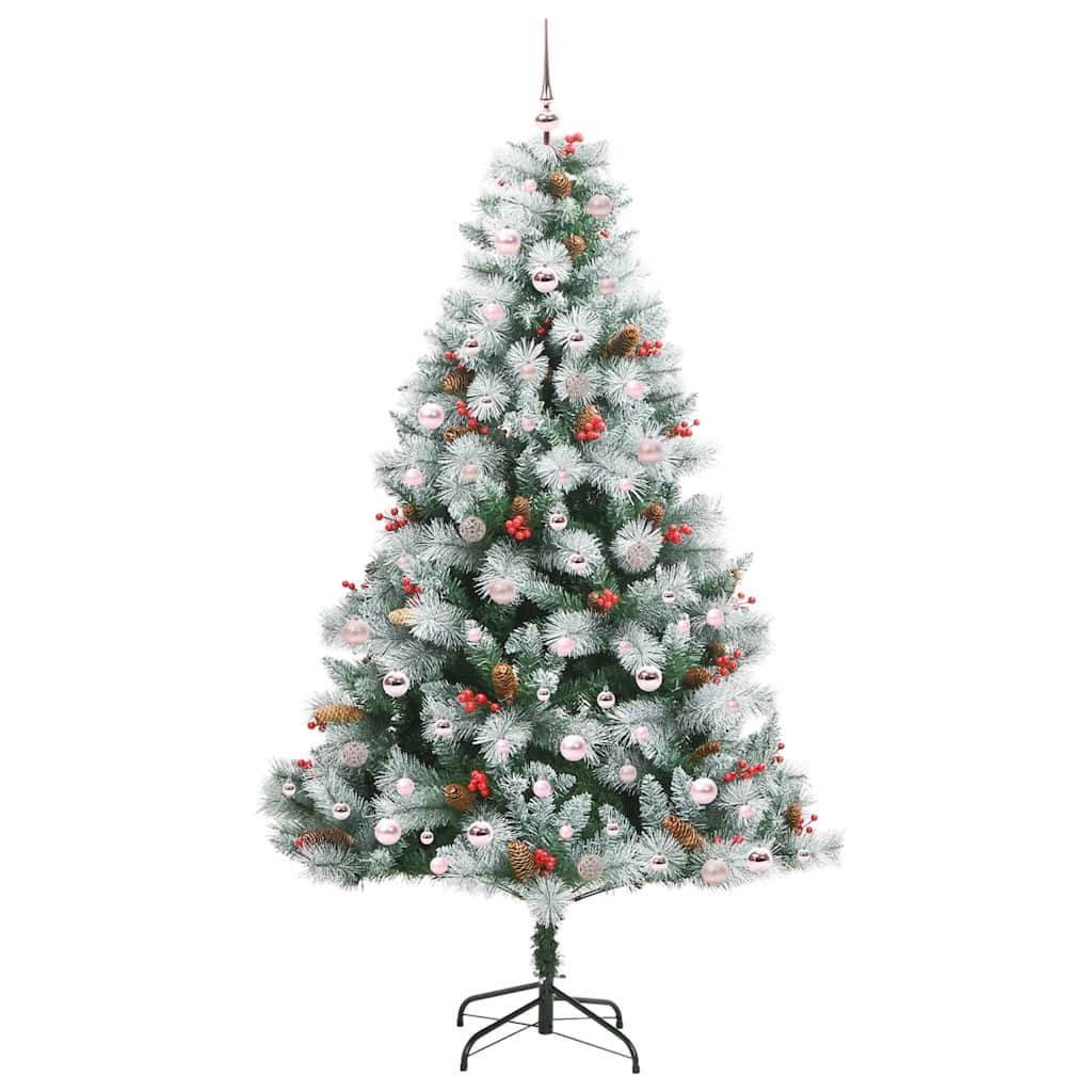 Kunstig juletre Grønn og hvit 240 cm PVC og Metall og Plast
