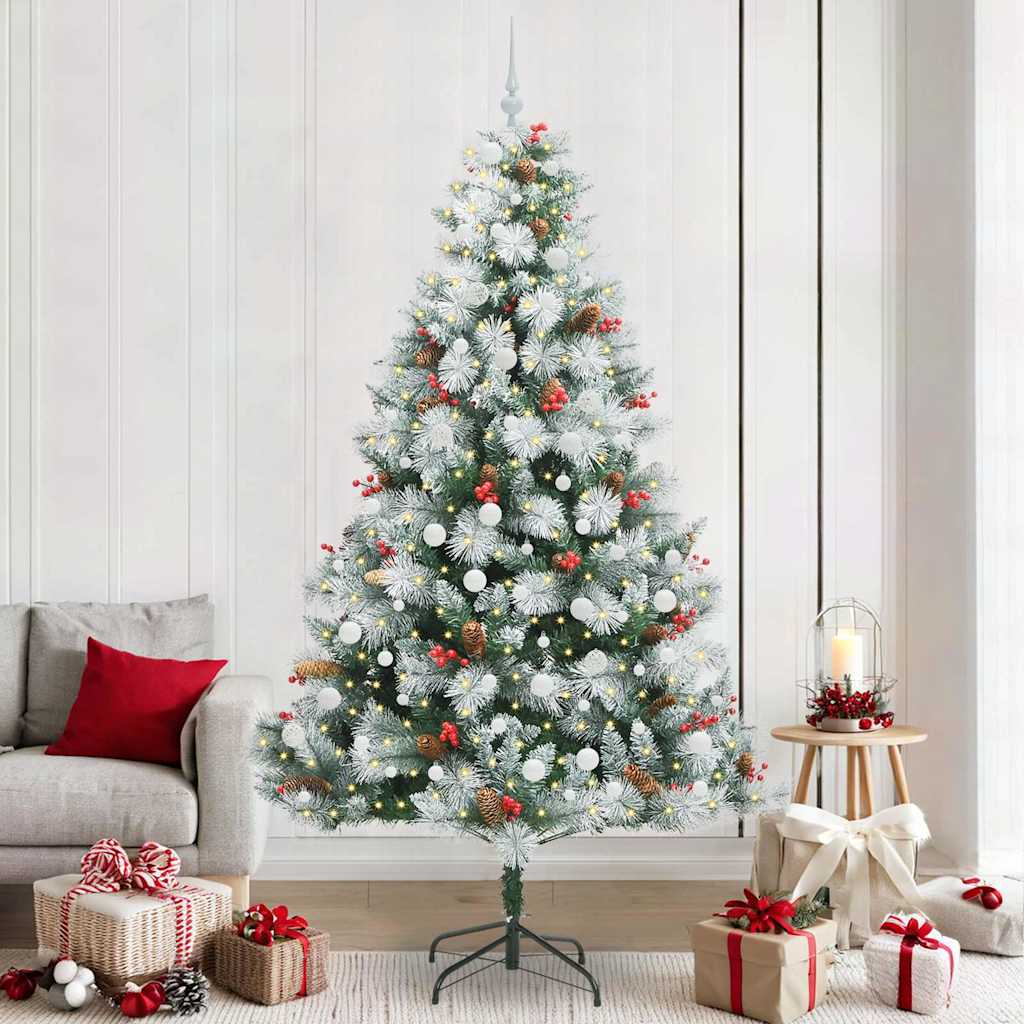 Kunstig juletre Grønn og hvit 240 cm PVC og Metall og Plast