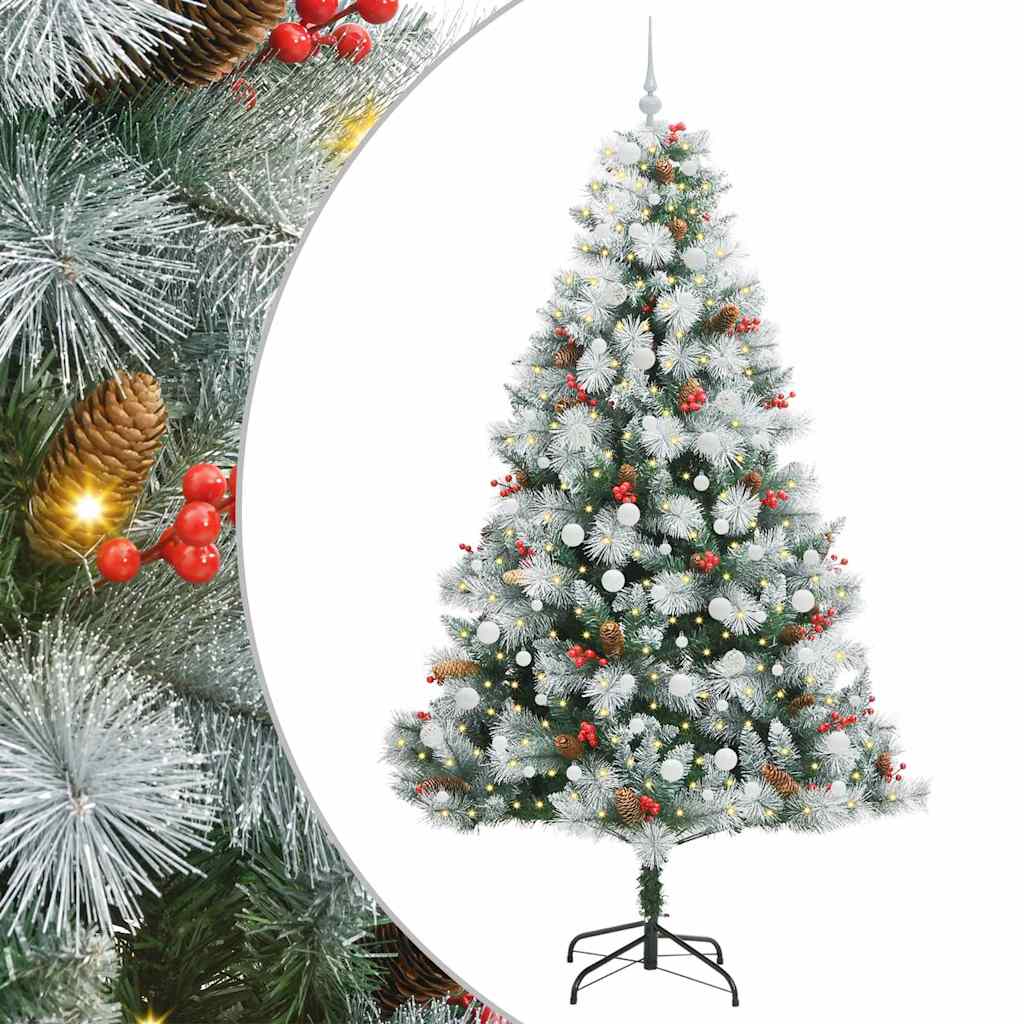 Kunstig juletre Grønn og hvit 240 cm PVC og Metall og Plast