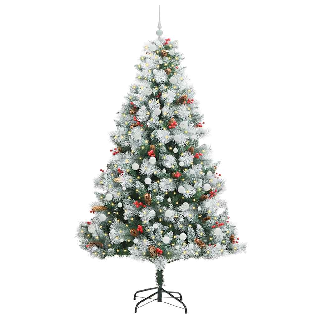 Kunstig juletre Grønn og hvit 240 cm PVC og Metall og Plast