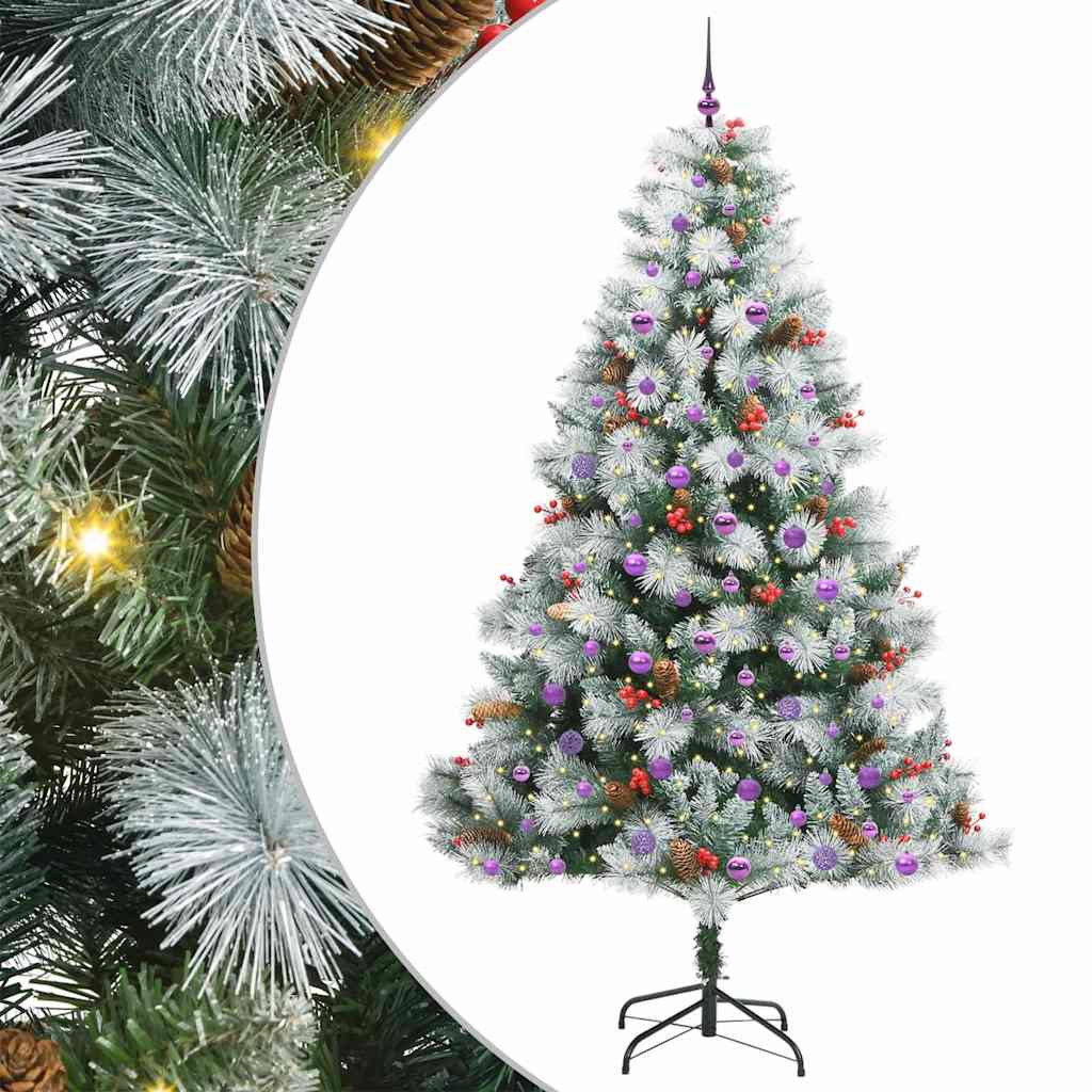 Kunstig juletre Grønn og hvit 240 cm PVC og Metall og Plast