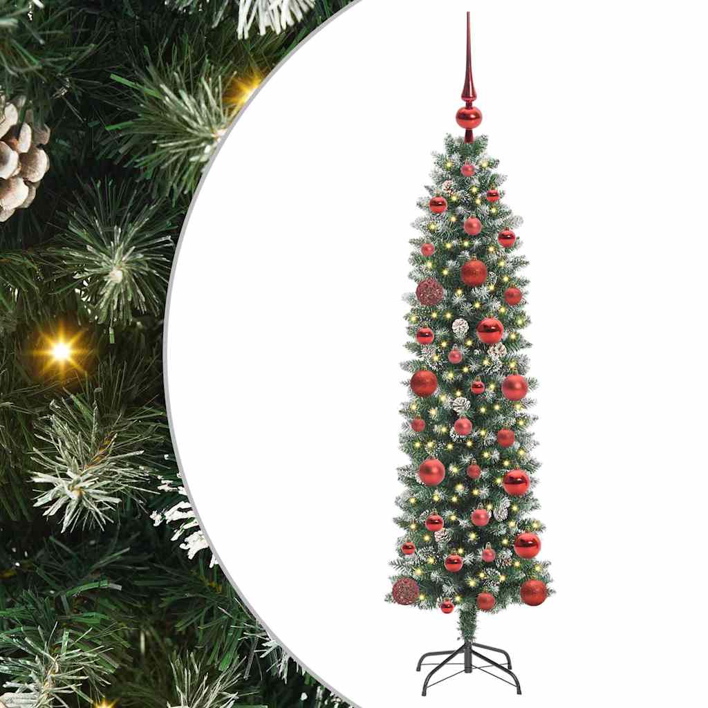 Kunstig Slankt Jule Tre med 150 LED Grønn og hvit 120 cm vidaXL