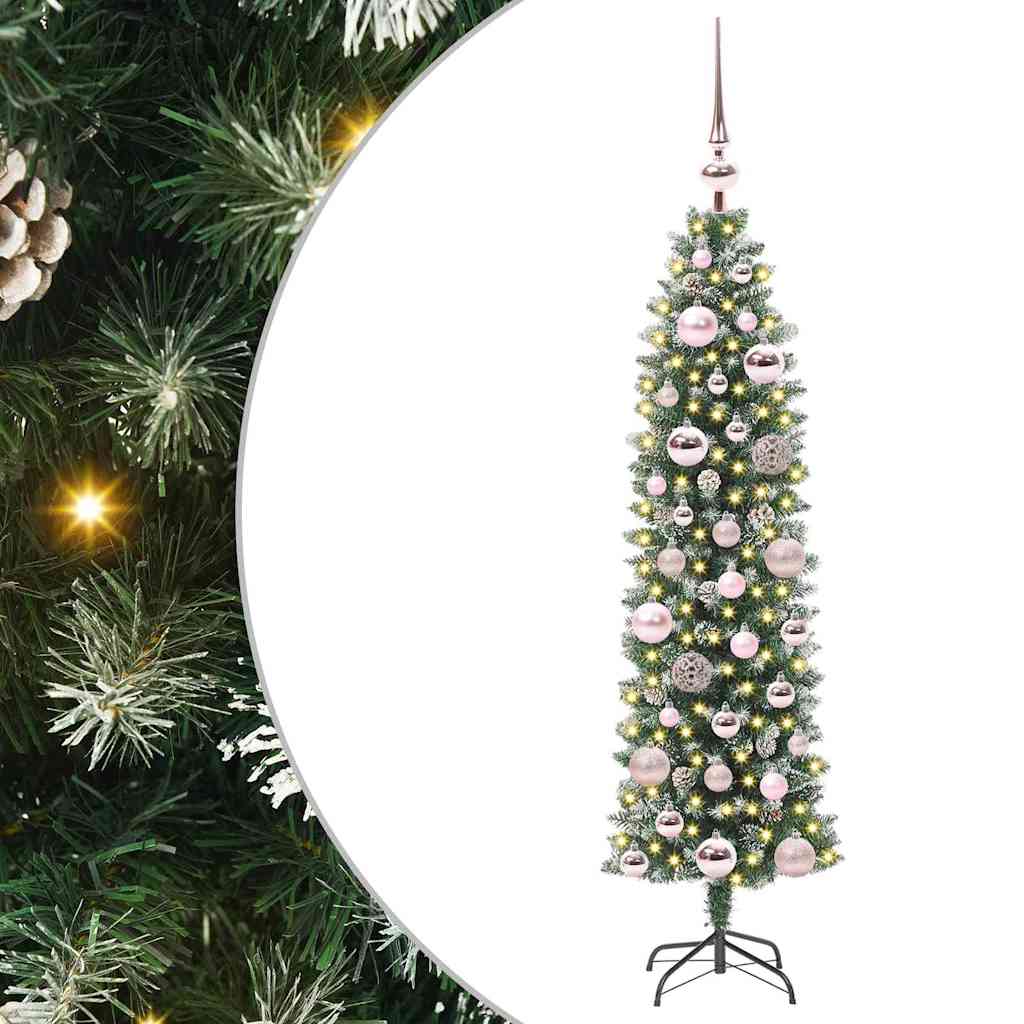 Kunstig Slankt Jule Tre med 150 LED Grønn og hvit 120 cm