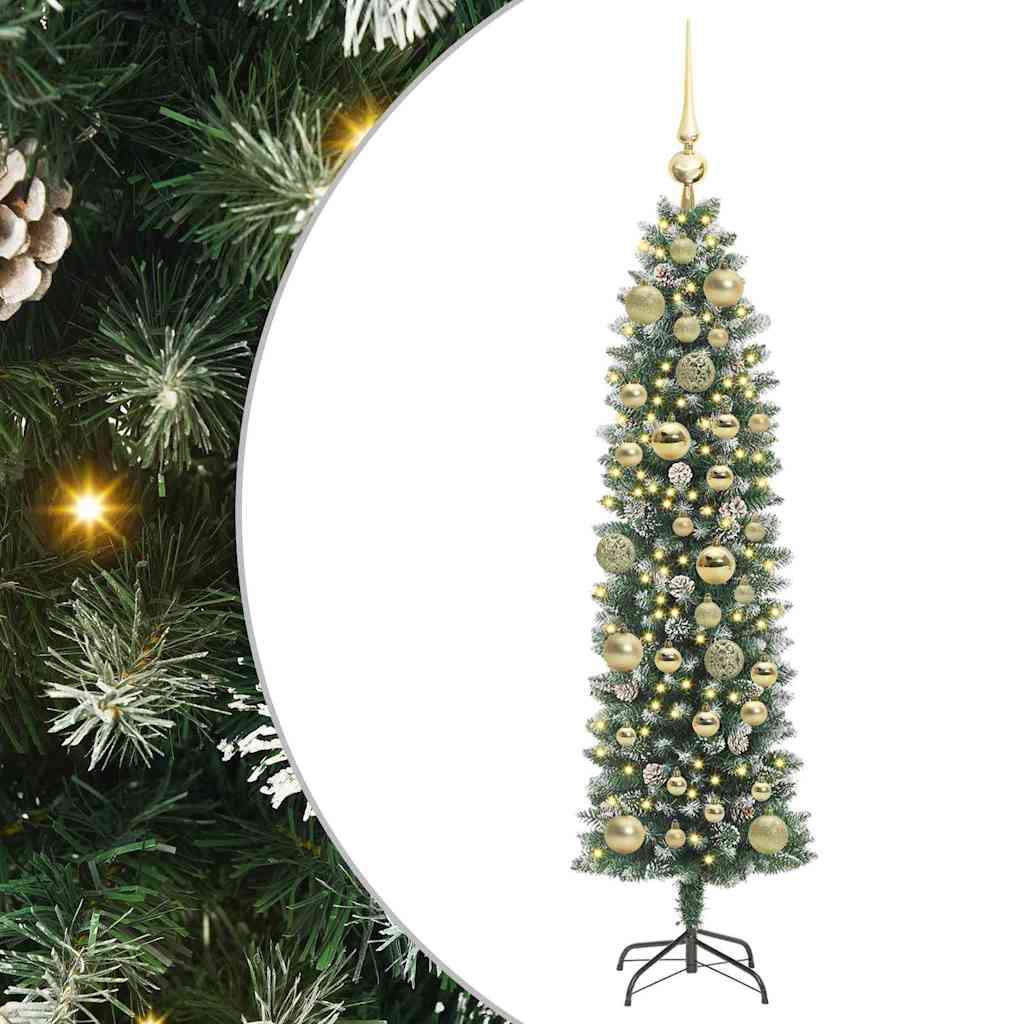 Kunstig Slankt Jule Tre med 150 LED Grønn og hvit 120 cm