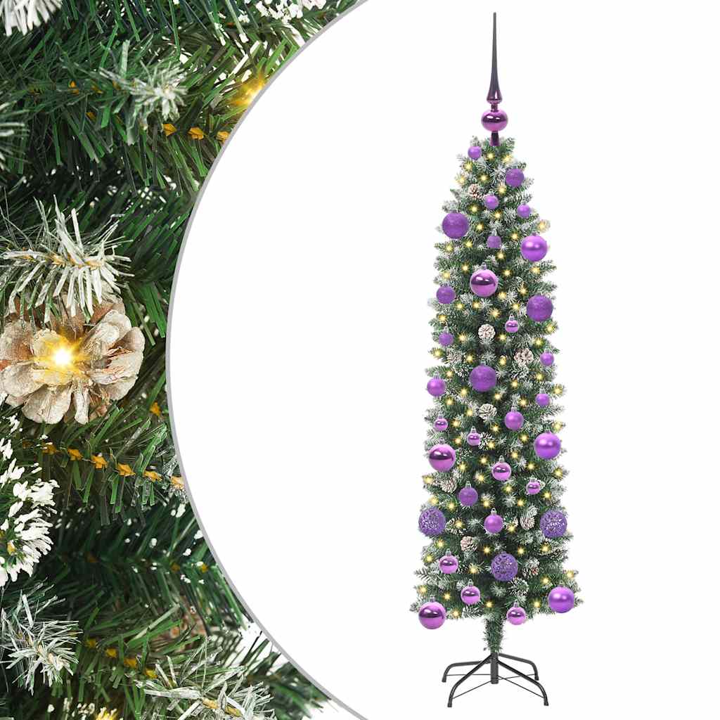 Kunstig Slankt Jule Tre med 150 LED Grønn og hvit 120 cm