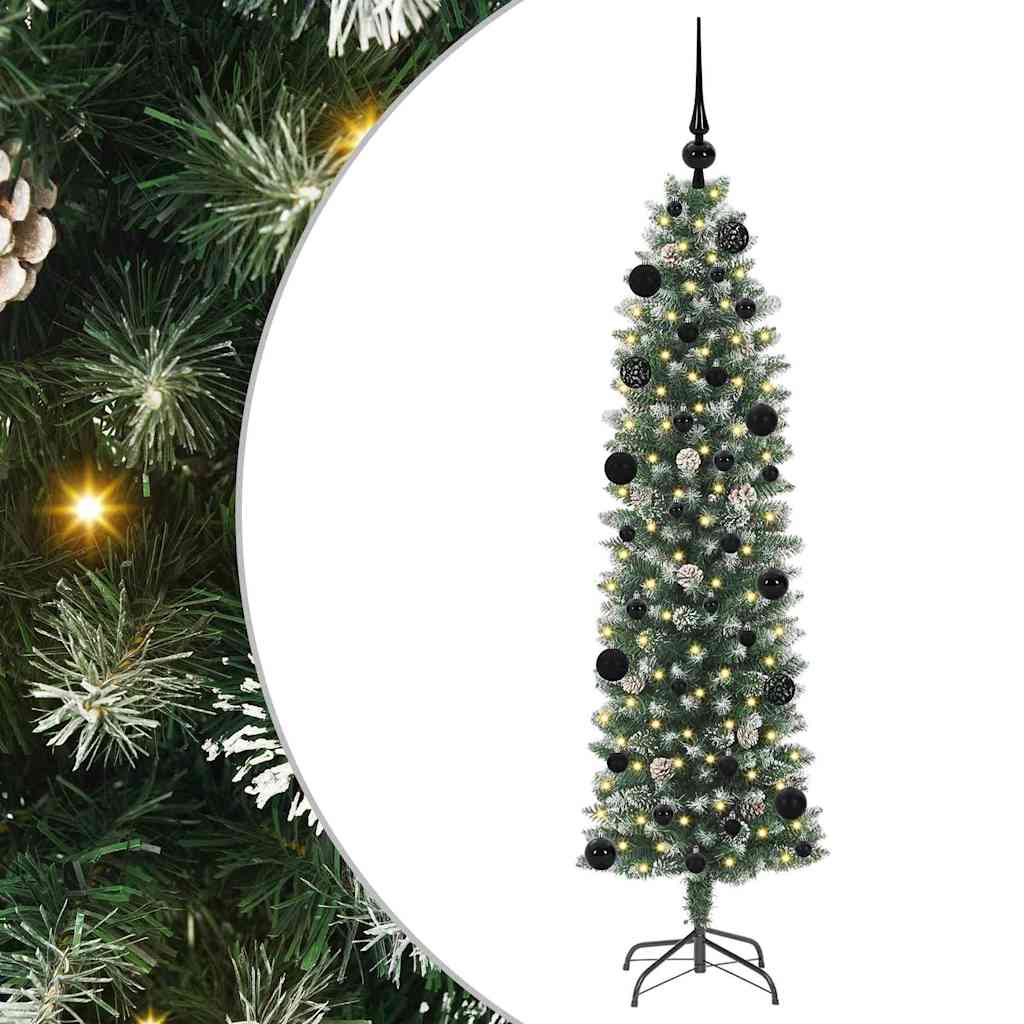 Kunstig Slankt Jule Tre med 150 LED Grønn og hvit 150 cm