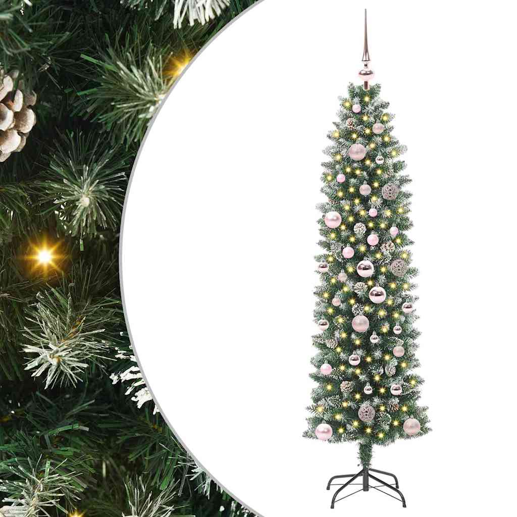 Kunstig Slankt Jule Tre med 150 LED Grønn og hvit 150 cm