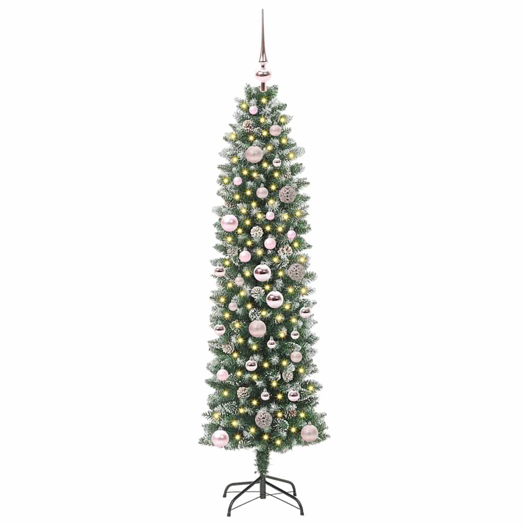 Kunstig Slankt Jule Tre med 150 LED Grønn og hvit 150 cm