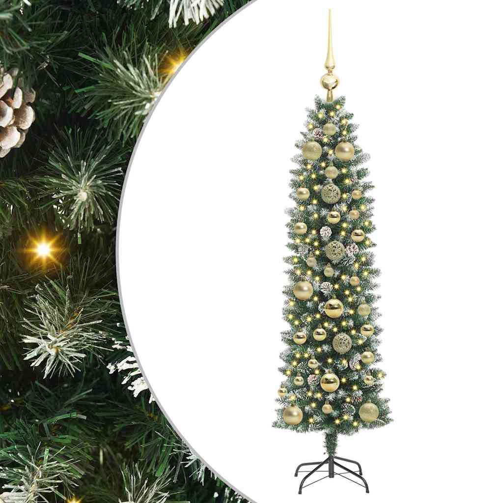 Kunstig Slankt Jule Tre med 150 LED Grønn og hvit 150 cm
