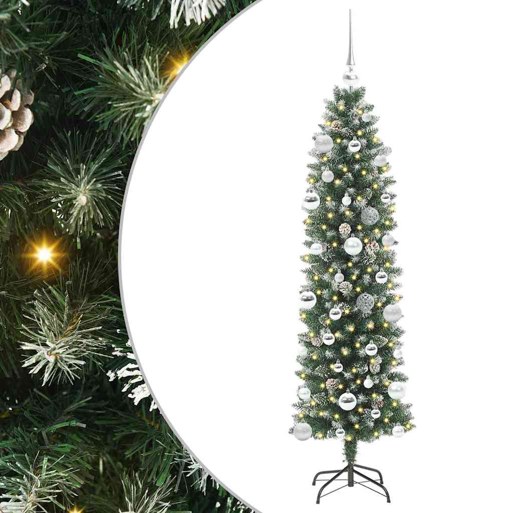 Kunstig Slankt Jule Tre med 150 LED Grønn og hvit 150 cm
