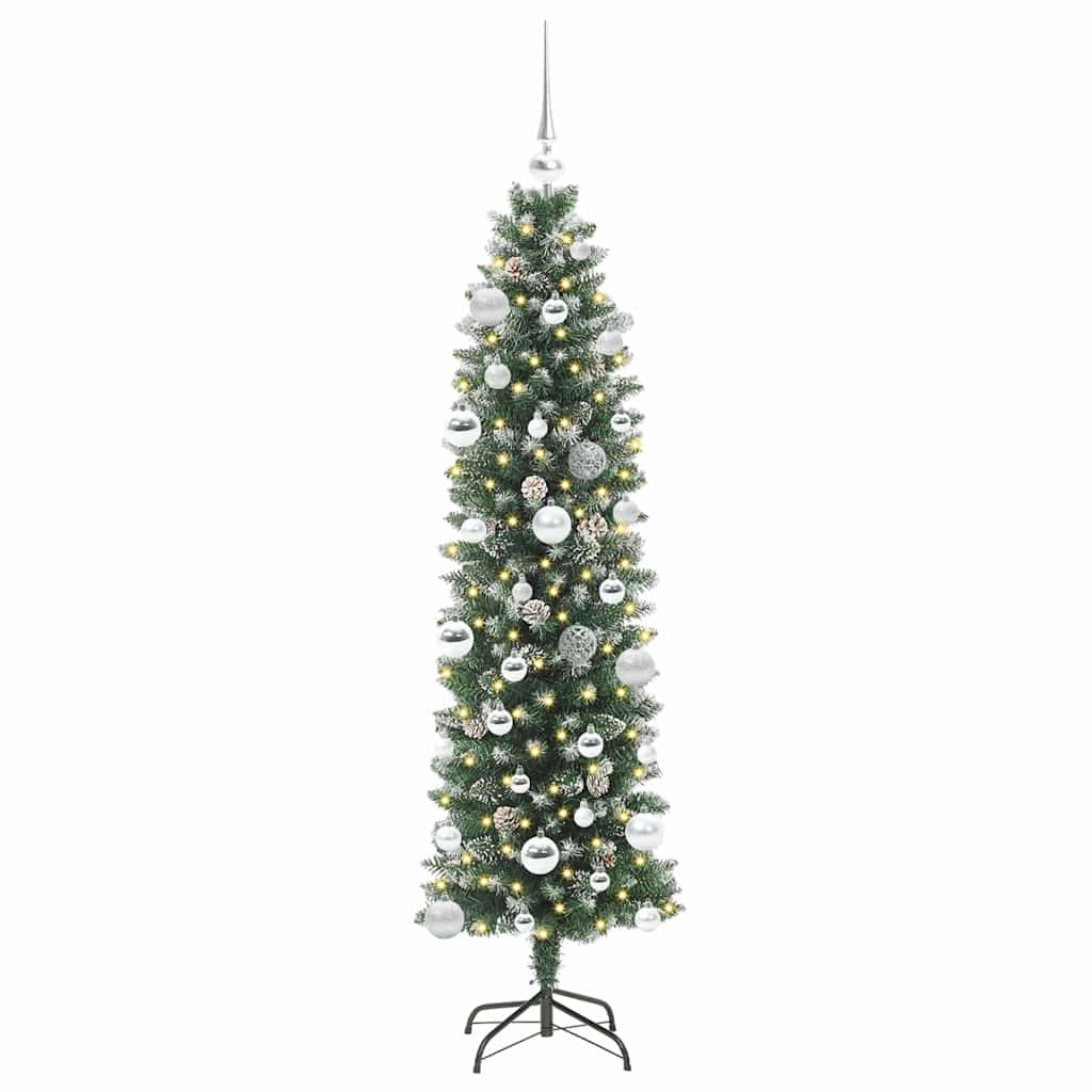 Kunstig Slankt Jule Tre med 150 LED Grønn og hvit 150 cm