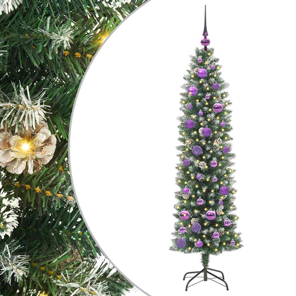 Kunstig Slankt Jule Tre med 150 LED Grønn og hvit 150 cm vidaXL