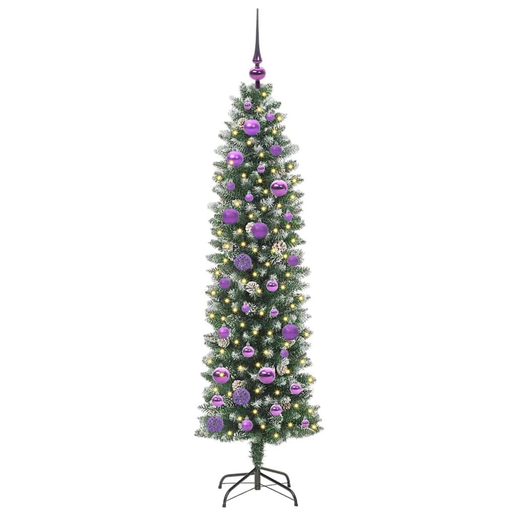 Kunstig Slankt Jule Tre med 150 LED Grønn og hvit 150 cm vidaXL