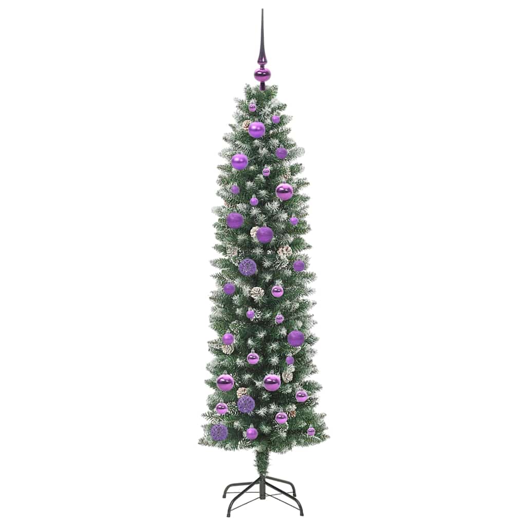 Kunstig Slankt Jule Tre med 150 LED Grønn og hvit 150 cm vidaXL