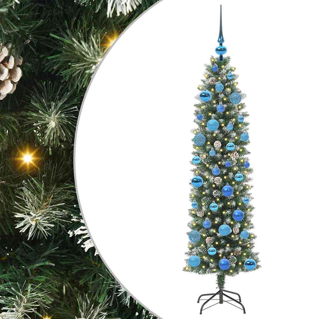 Kunstig Slankt Jule Tre med 150 LED Grønn og hvit 150 cm