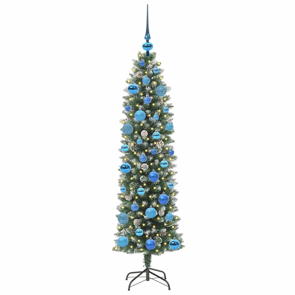 Kunstig Slankt Jule Tre med 150 LED Grønn og hvit 150 cm