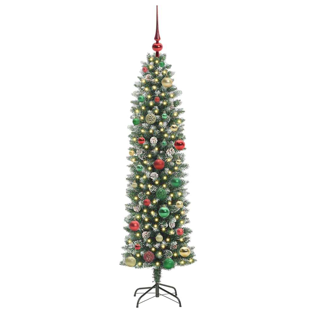 Kunstig Slankt Jule Tre med 150 LED Grønn og hvit 150 cm vidaXL