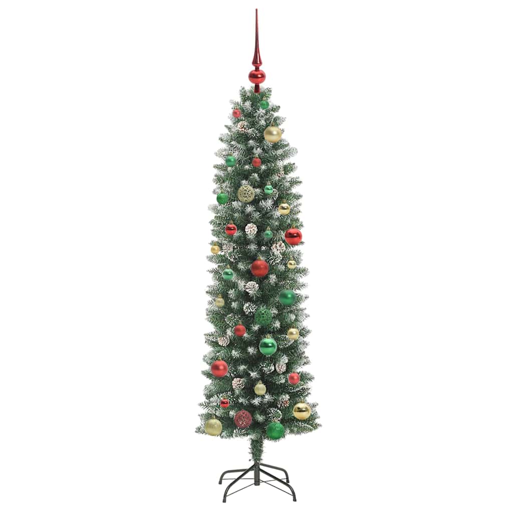 Kunstig Slankt Jule Tre med 150 LED Grønn og hvit 150 cm vidaXL