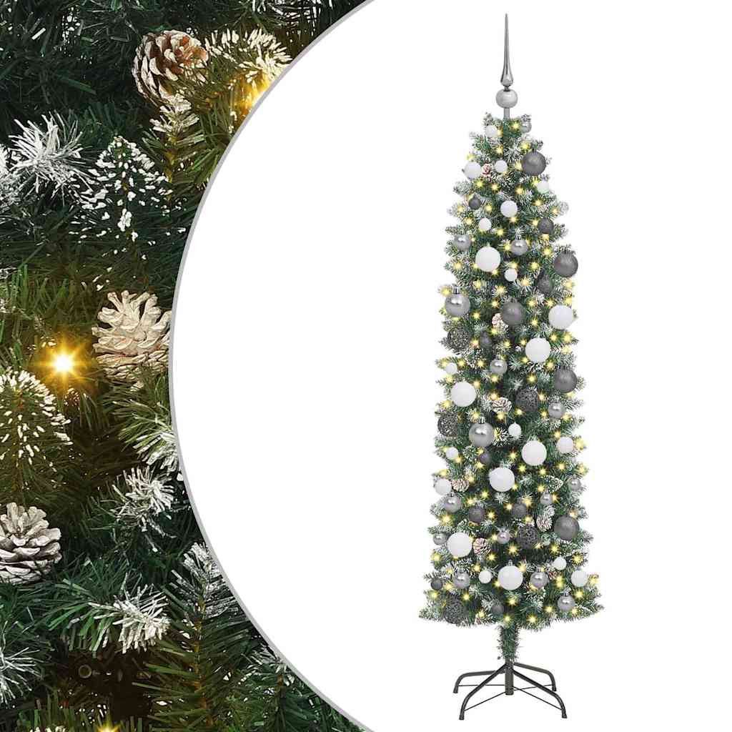 Kunstig Slankt Jule Tre med 300 LED Grønn og hvit 180 cm