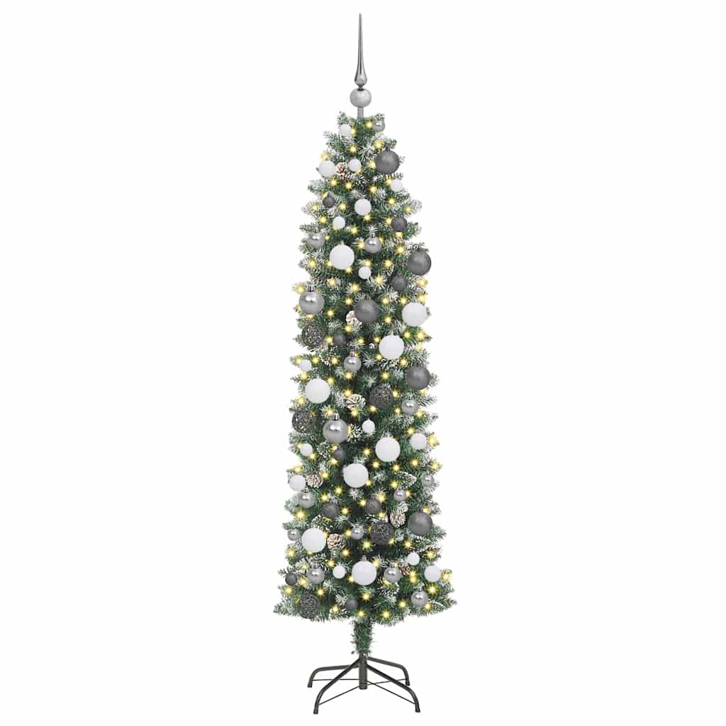 Kunstig Slankt Jule Tre med 300 LED Grønn og hvit 180 cm